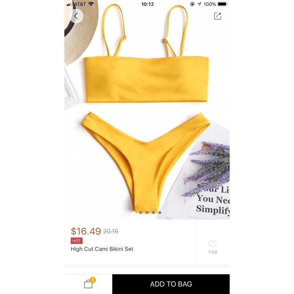 Zaful yellow High cut cami bikini set